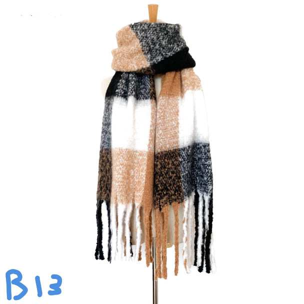 Thick Plaid Winter Scarf Woman's Checkered Pattern Pashmina Shawls Scarf Stylish Shawls With Tassel - PremiumBrandGoods