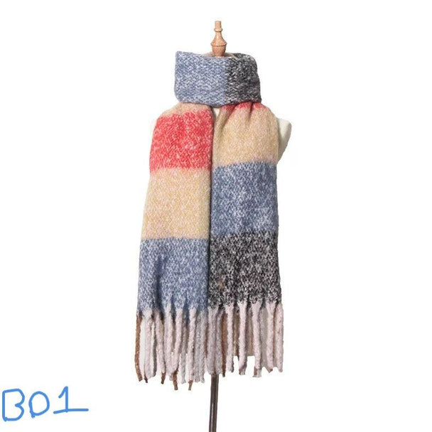 Thick Plaid Winter Scarf Woman's Checkered Pattern Pashmina Shawls Scarf Stylish Shawls With Tassel - PremiumBrandGoods