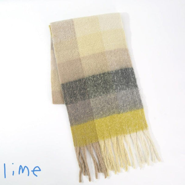 Thick Plaid Winter Scarf Woman's Checkered Pattern Pashmina Shawls Scarf Stylish Shawls With Tassel - PremiumBrandGoods