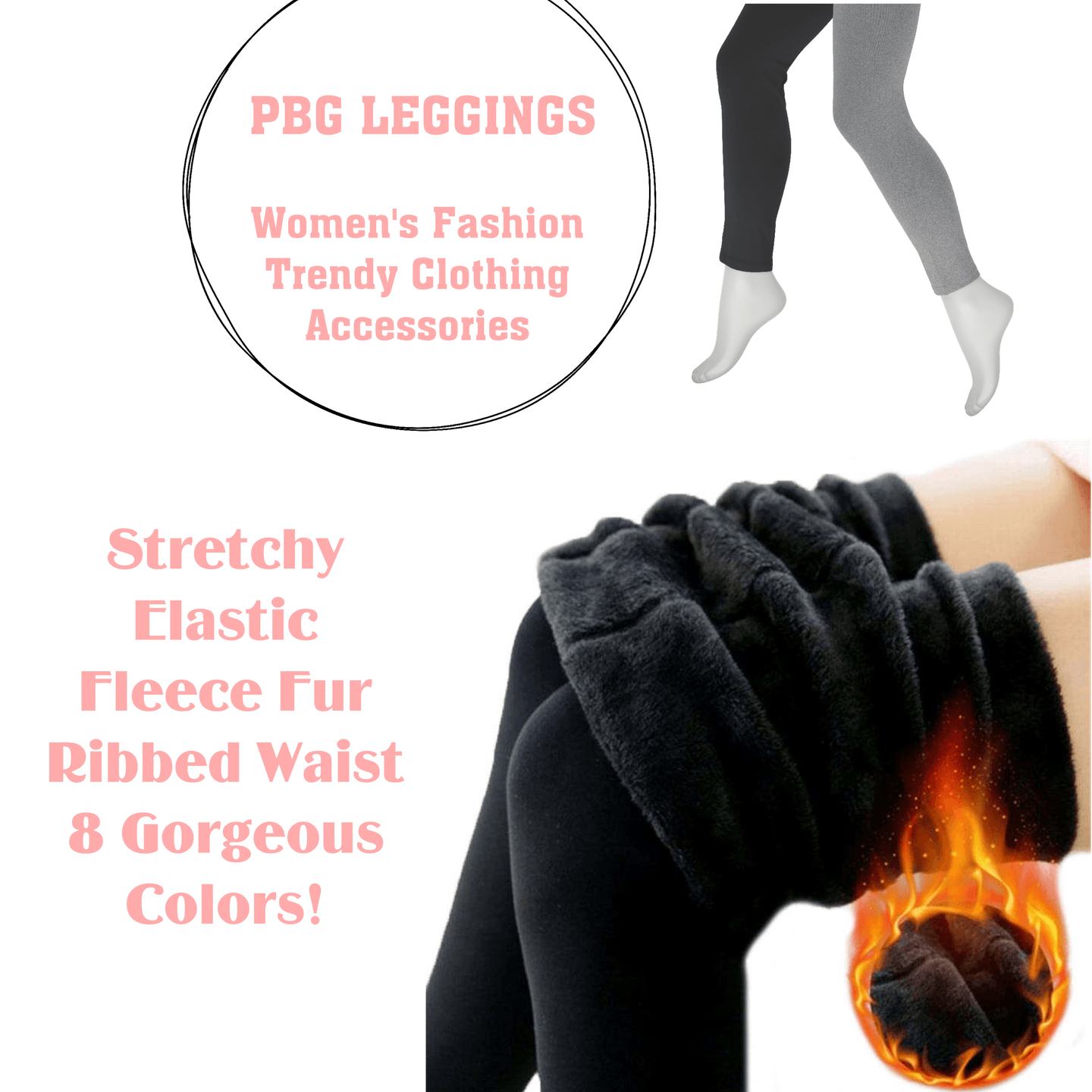 PBG Women’s Fleece Leggings 8 Colors! High Waist Stretchy Warm Leggings One Size (Small-Large reccomended) - PremiumBrandGoods