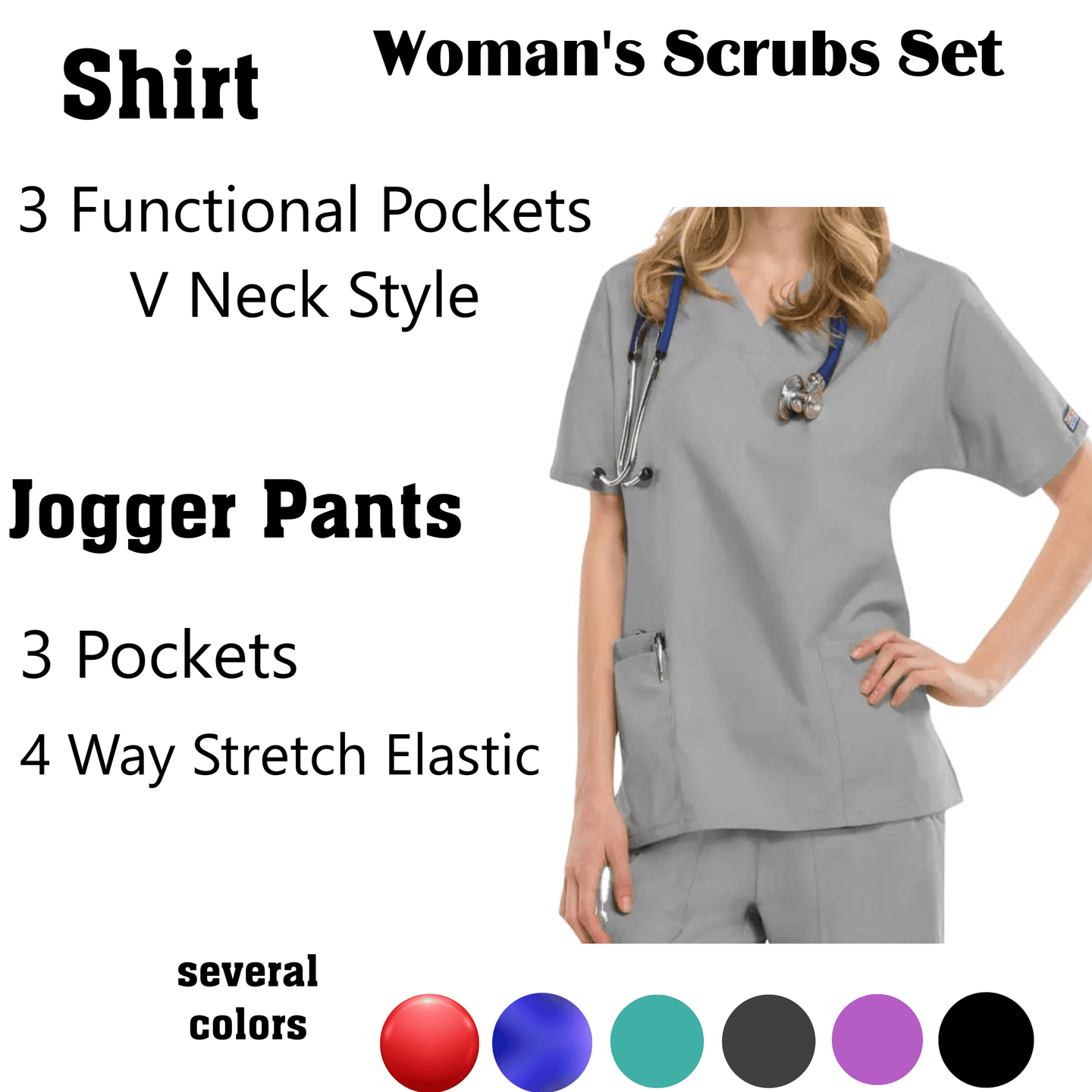 PBG 3 Sets! Pro Nurse Scrubs Shirt and Jogger Pants Sets Assorted - PremiumBrandGoods