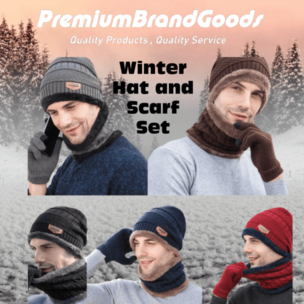 Mens Womens Winter Beanie Hat Scarf Set Warm Knit Hat Thick Fleece Lined Winter Cap Neck Warmer for Men Women - PremiumBrandGoods