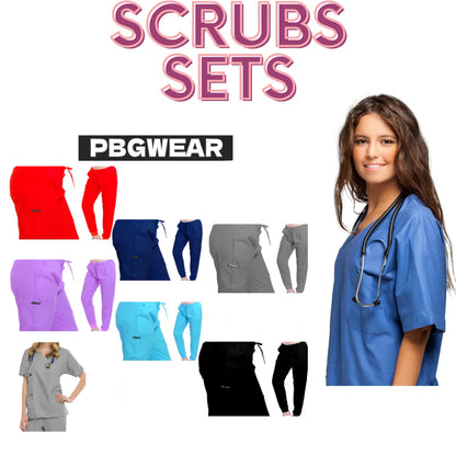 PBG 3 Sets! Pro Nurse Scrubs Shirt and Jogger Pants Sets Assorted - PremiumBrandGoods