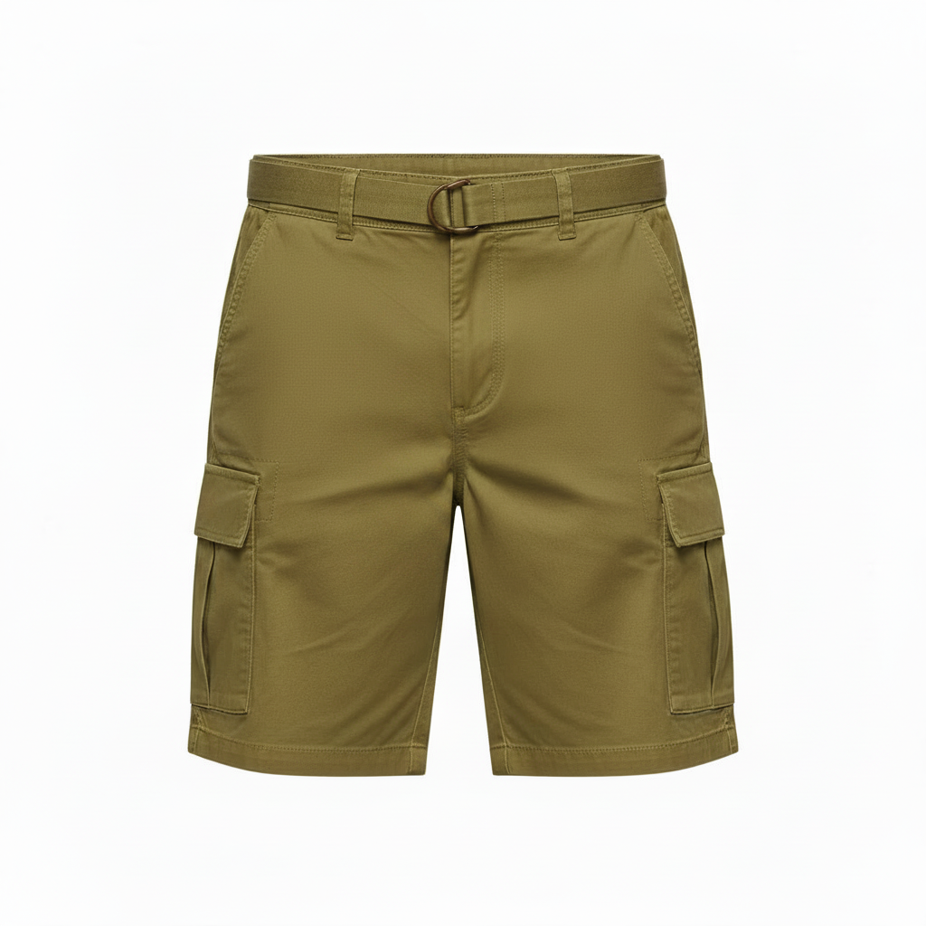 Men's Belted Cargo Shorts – 100% Cotton Twill