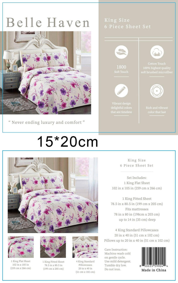 Belle Haven 6 Piece Sheet Set Bedding Sets (6 Styles) - PremiumBrandGoods