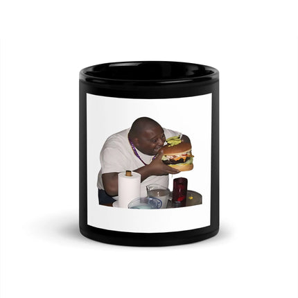 Black Glossy Mug Man Eating Burger like it's his job - PremiumBrandGoods
