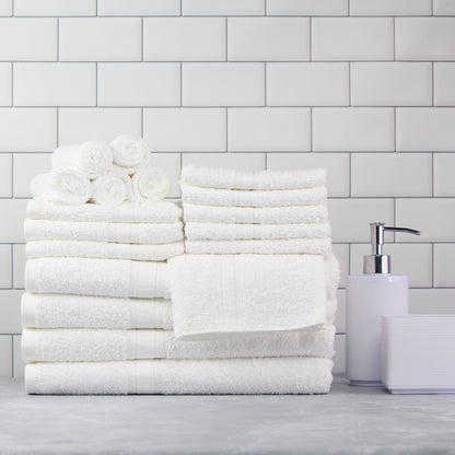 Mainstays 18-Piece Luxury Cotton Towel Set - Super Soft, Highly Absorbent Bath, Hand Towels & Washcloths (White)