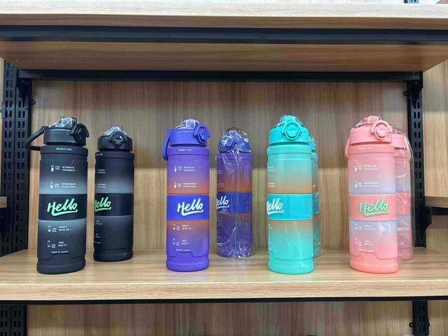 Hello transparent strap sports water bottle 1000ML (OPP bag) - PremiumBrandGoods