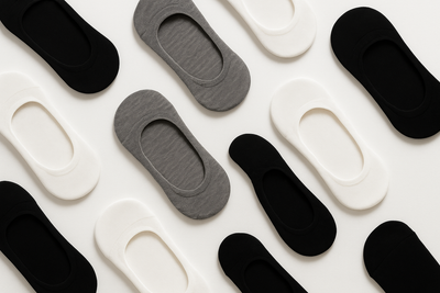 Flat lay - black, grey, white