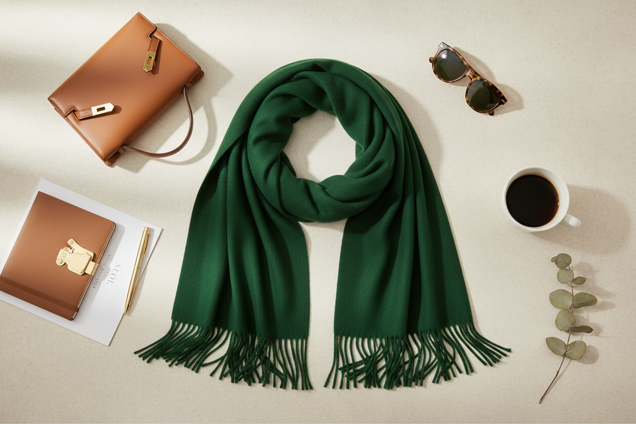 Forest Green Scarf Flat Lay Styling