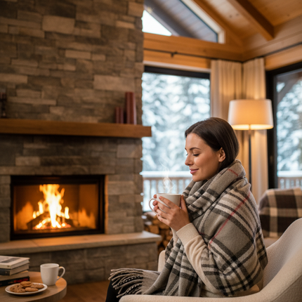 Gray Plaid Lodge Fireplace - Corrected