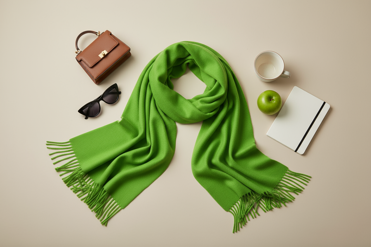 Green Apple Scarf Flat Lay Styling