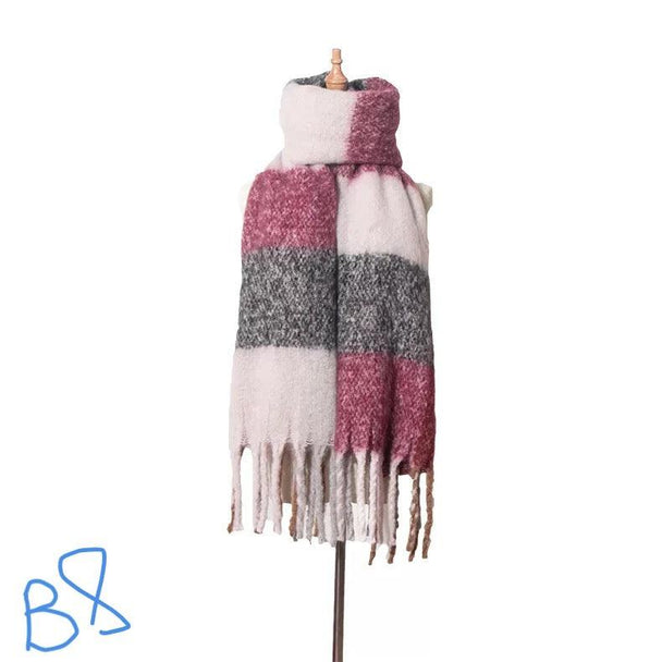 Thick Plaid Winter Scarf Woman's Checkered Pattern Pashmina Shawls Scarf Stylish Shawls With Tassel - PremiumBrandGoods