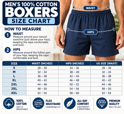 Men's 100% Cotton Boxers, 6-Pack, Flex Waistband, S-4XL
