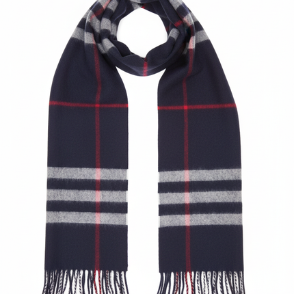 Blue Plaid Scarf Ultra Plush Pashmina Wool Blend 6ft Long Unisex Navy