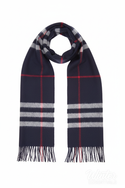 Blue Plaid Scarf Ultra Plush Pashmina Wool Blend 6ft Long Unisex Navy