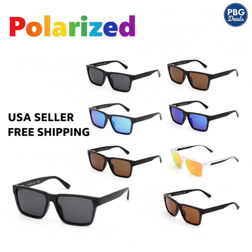 Polarized Unisex Wayfarer Sunglasses Assorted 2-Pack - 6 styles with vibrant mirrored lenses on white background