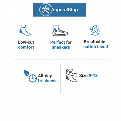 White Ankle Socks Features - Low-cut comfort, Perfect for sneakers, Size 9-13