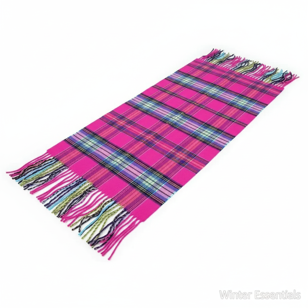 Pink & Purple Plaid Cashmere Feel Scarf - White Background