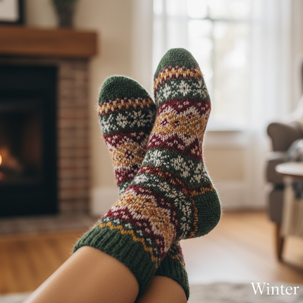 Women's Wool Blend Winter Socks - Assorted 6-Pack Nordic Pattern Warm Socks