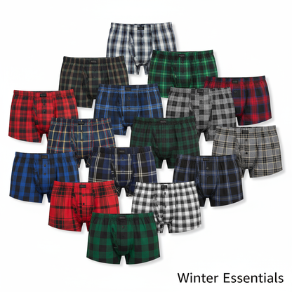 Mens Plaid Boxer Briefs 3 6 12 Pack Button Fly Underwear Trunks Shorts S-3XL