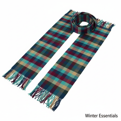 Multicolor Plaid Cashmere Feel Scarf - White Background