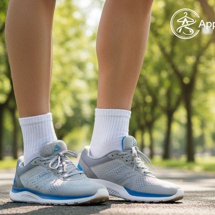 Lifestyle image showing mid-ankle socks at correct height