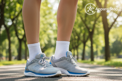 Lifestyle image showing mid-ankle socks at correct height