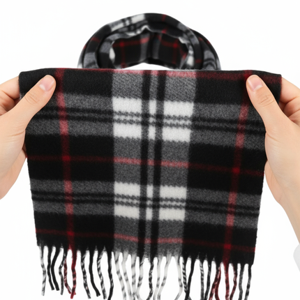 Black Plaid Scarf Ultra Plush Pashmina Wool Blend 6ft Long Unisex