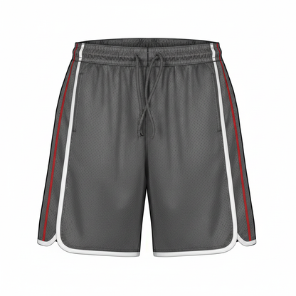 Men's Activewear Dazzle Shorts in Charcoal with white and red stripes