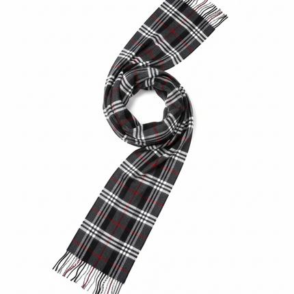 Black Plaid Scarf Ultra Plush Pashmina Wool Blend 6ft Long Unisex