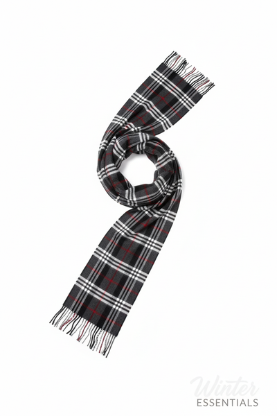Black Plaid Scarf Ultra Plush Pashmina Wool Blend 6ft Long Unisex