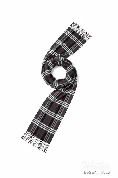 Black Plaid Scarf Ultra Plush Pashmina Wool Blend 6ft Long Unisex