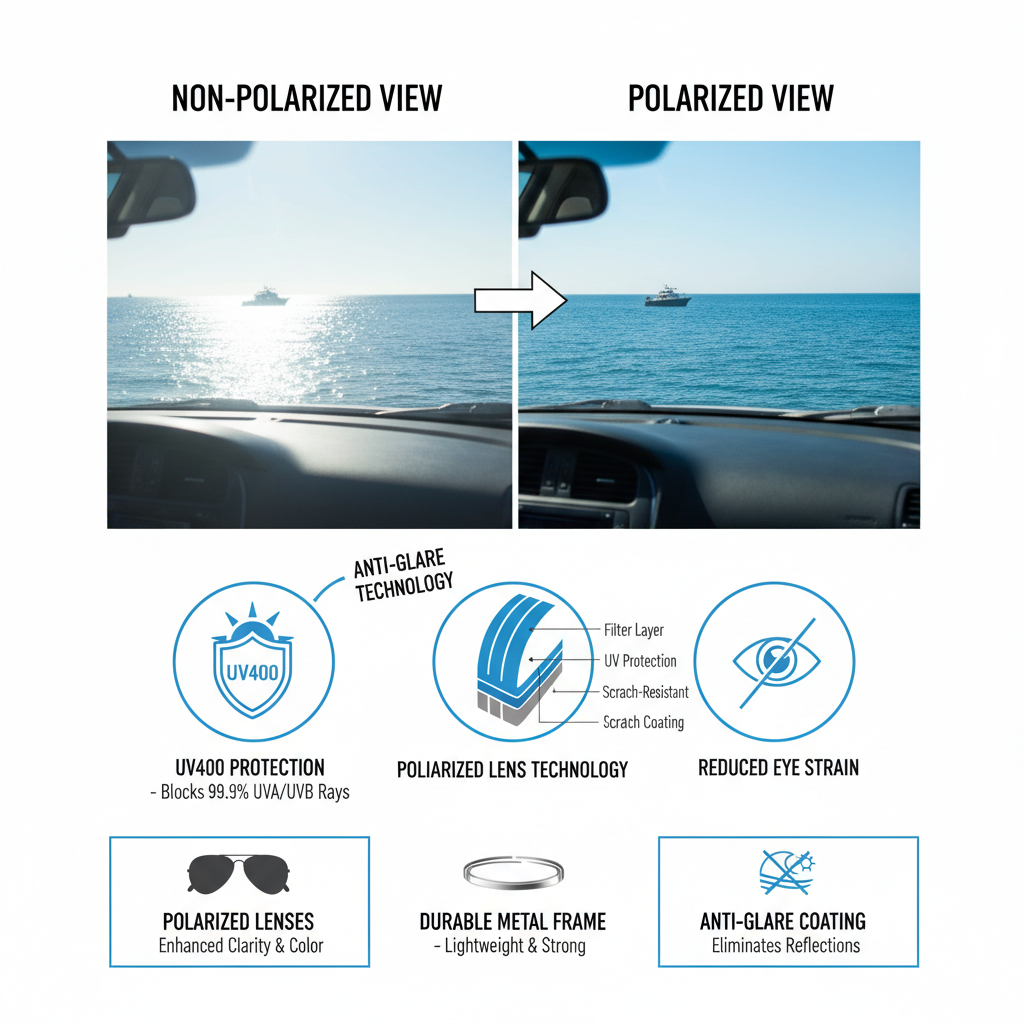 Polarized metal aviator sunglasses features and benefits - UV protection and premium construction