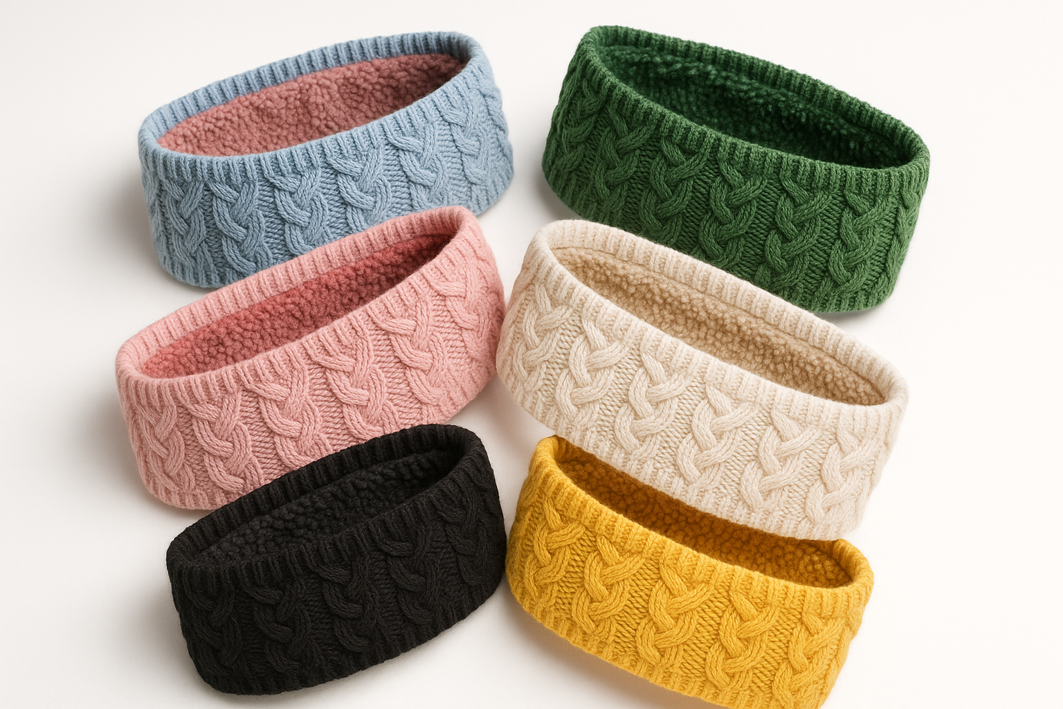 Women's Cable Knit Fuzzy Lined Winter Headbands Assorted 3 Pack - PremiumBrandGoods
