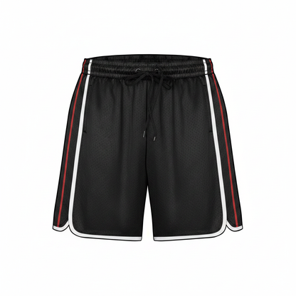 Men's Activewear Dazzle Shorts in Black with white and red stripes
