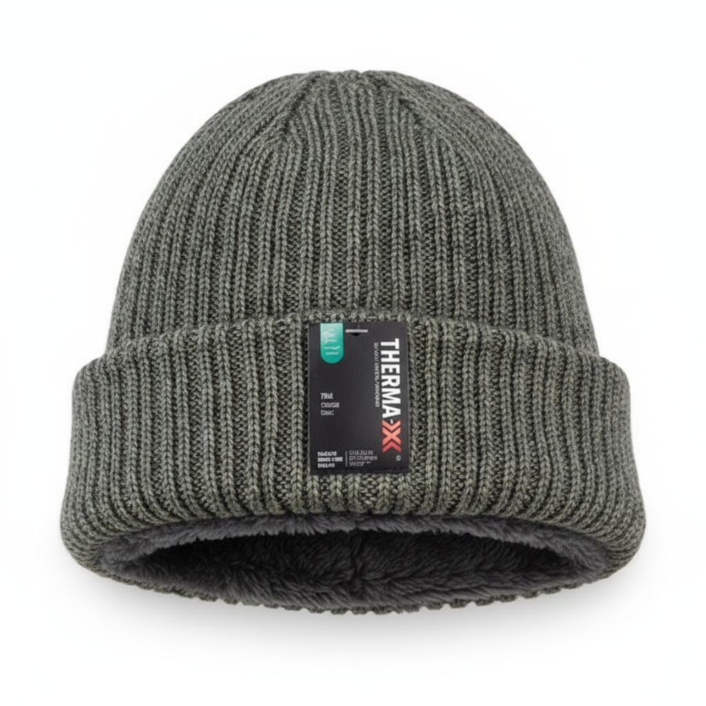 Men's Winter Hat with Fur Lining - Ribbed Knit Cuffed Beanie - PremiumBrandGoods