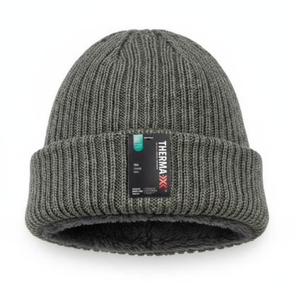 Men's Winter Hat with Fur Lining - Ribbed Knit Cuffed Beanie - PremiumBrandGoods