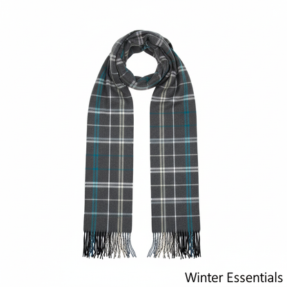 Grey Plaid Cashmere Feel Scarf - White Background