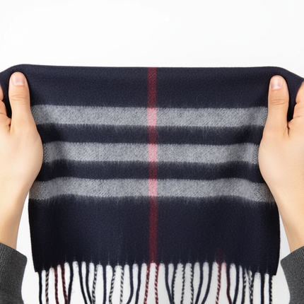 Blue Plaid Scarf Ultra Plush Pashmina Wool Blend 6ft Long Unisex Navy