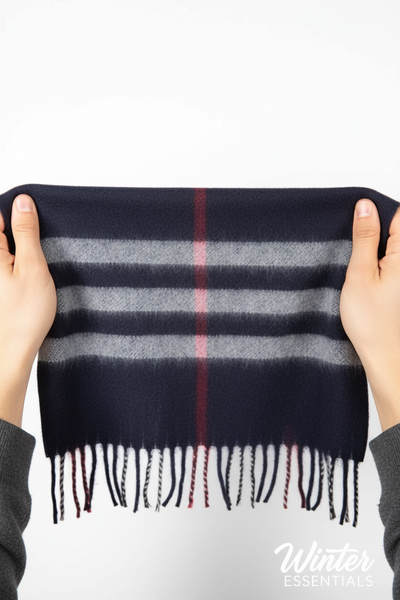 Blue Plaid Scarf Ultra Plush Pashmina Wool Blend 6ft Long Unisex Navy