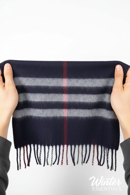 Blue Plaid Scarf Ultra Plush Pashmina Wool Blend 6ft Long Unisex Navy