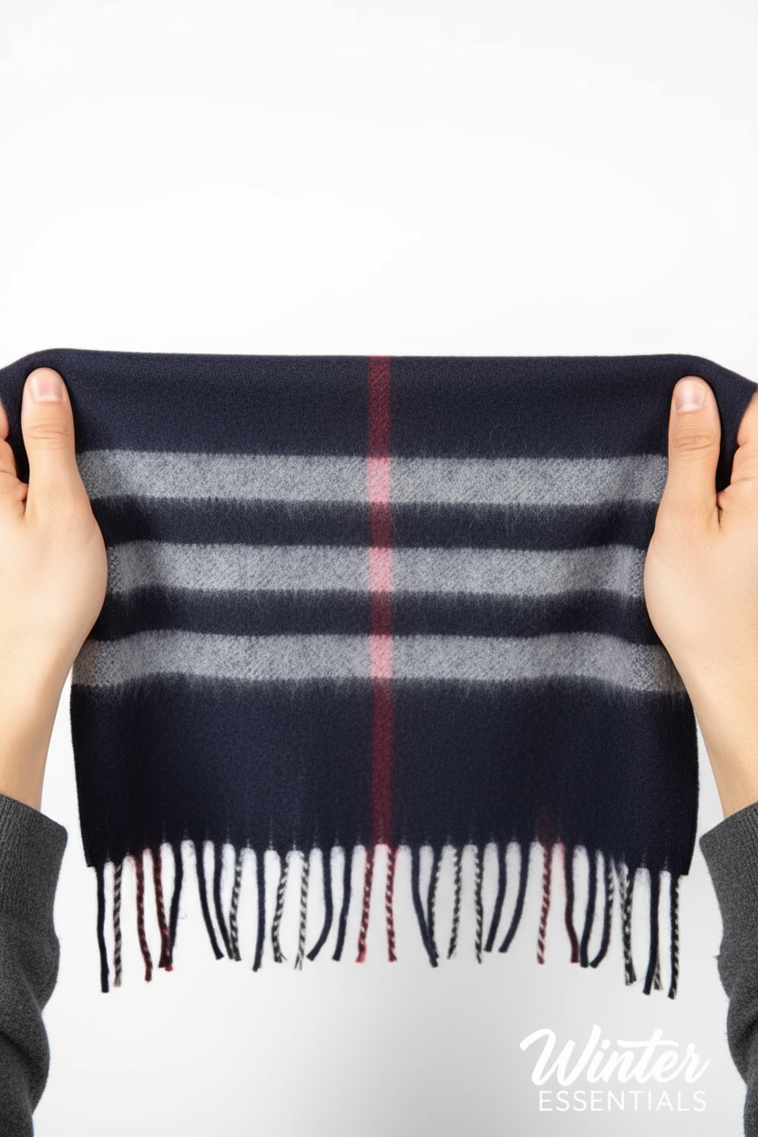 Blue Plaid Scarf Ultra Plush Pashmina Wool Blend 6ft Long Unisex Navy