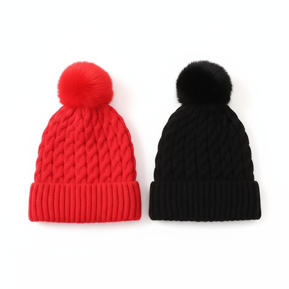 Women's Velvet Checkered Winter Hat 2-Pack - Winnie Pom Pom Beanie - PremiumBrandGoods