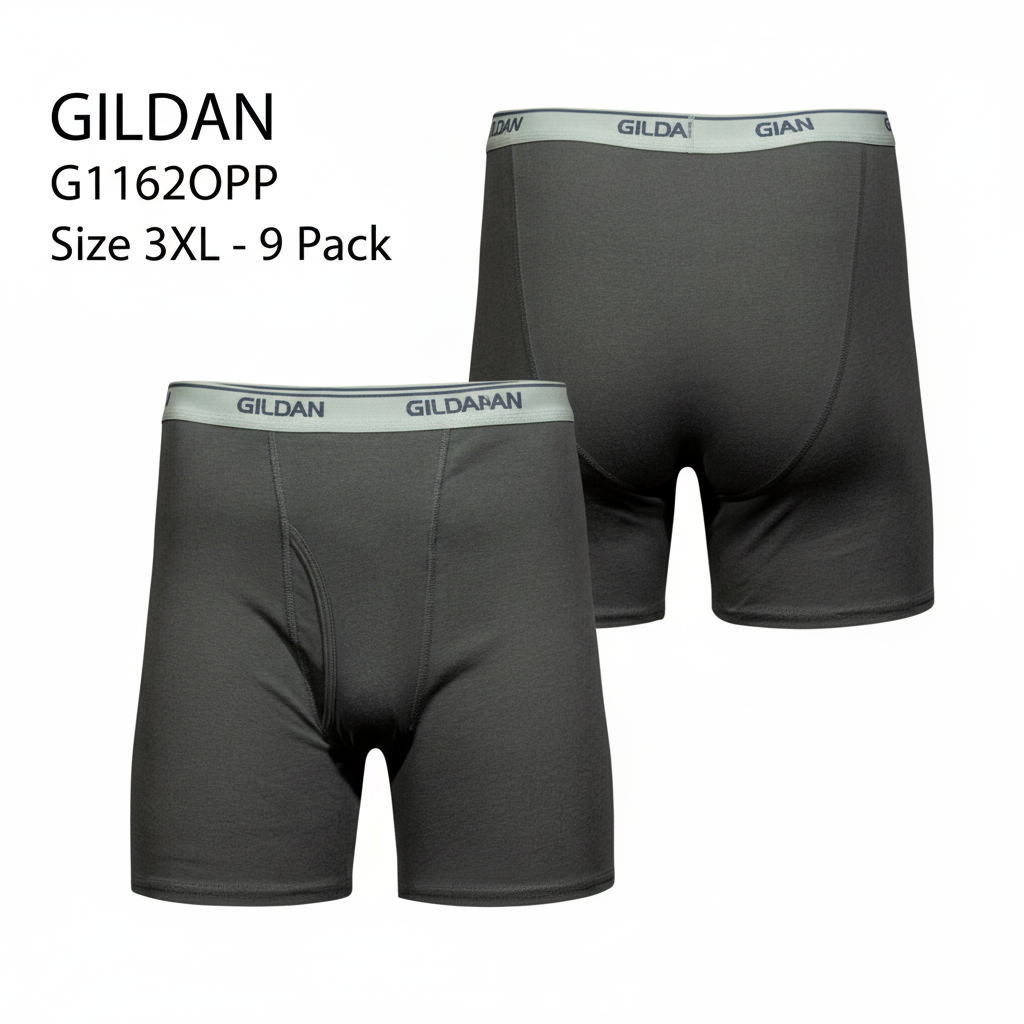 Gildan G1162OPP Men's Boxer Briefs 9-Pack 3XL Charcoal