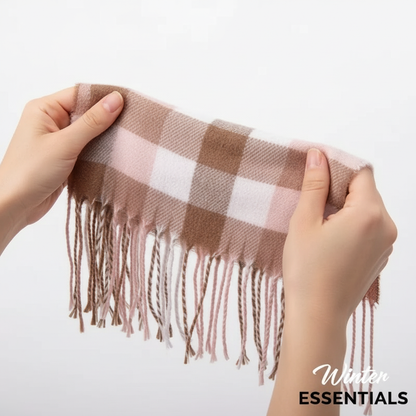 Pink Plaid Scarf Ultra Plush Pashmina Wool Blend 6ft Long Unisex