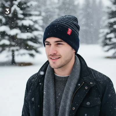 Men's Winter Knit Hat 3-Pack - Striped Beanie with Faux Fur Lining - PremiumBrandGoods