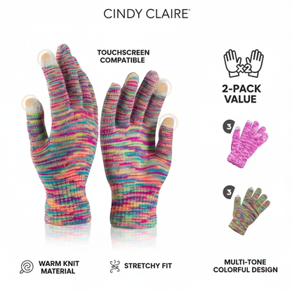 Winter Touchscreen Gloves 2-Pack - Multi-Tone by Cindy Claire - PremiumBrandGoods