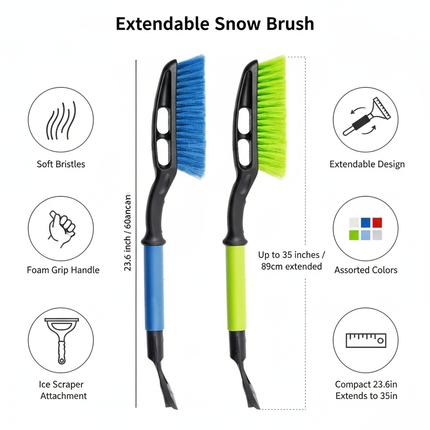 Extendable Snow Brush & Ice Scraper - 23.6 Inch Winter Car Tool - PremiumBrandGoods