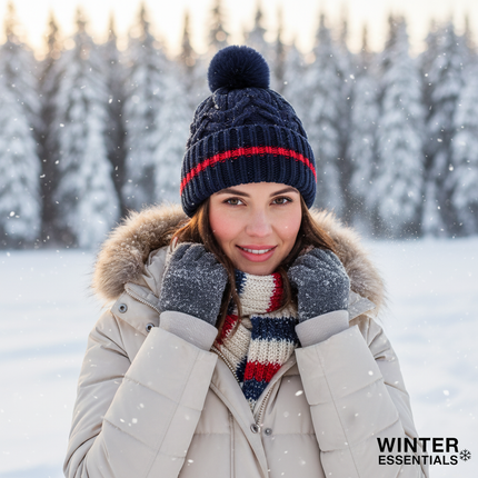Womens Thermal Pom Pom Winter Hats - Assorted 2 Pack with Fur Lining